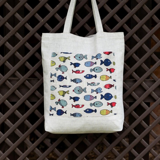 Printed semi-linen shopping bag "Small fish"